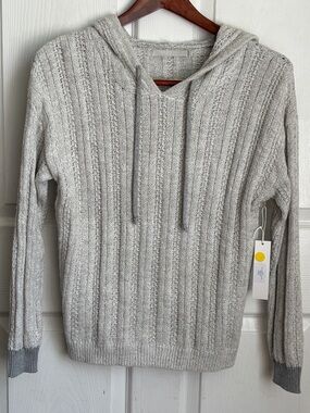 NEW One Grey Day Ribbed knit hoodie sweater heathered grey darker cuffs size S